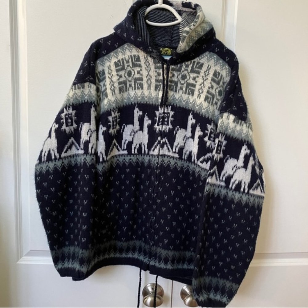 Vintage Rl Tejidos Ruminahui Fleece Alpaca Wool Full Zip Hoodie